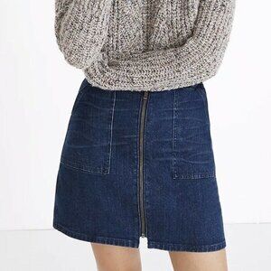 Madewell high waist Utility Zip Front denim skirts Dark Wash A- line size 27